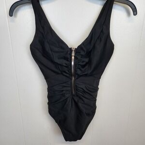 Miraclesuit Swimsuit Womens Size 10 Black Vive Zip Front One Piece Shapewear‎